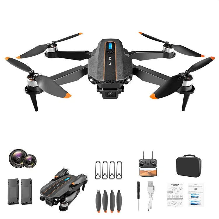 S91 2.4G Remote Control Aircraft 4 Channel 6-axis Dual Camera Foldable Brushless Aerial Drone, with 2 Battery - Black