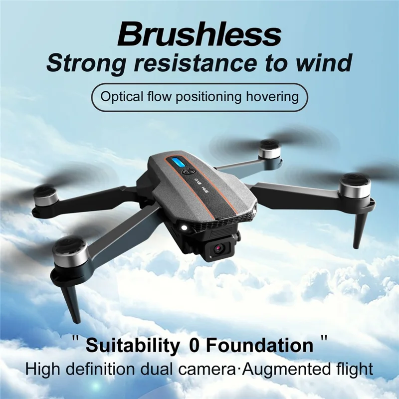 S91 4 Channel 6-axis Dual Camera Foldable Brushless Aerial Drone with LED Light, with 1 Battery - Black