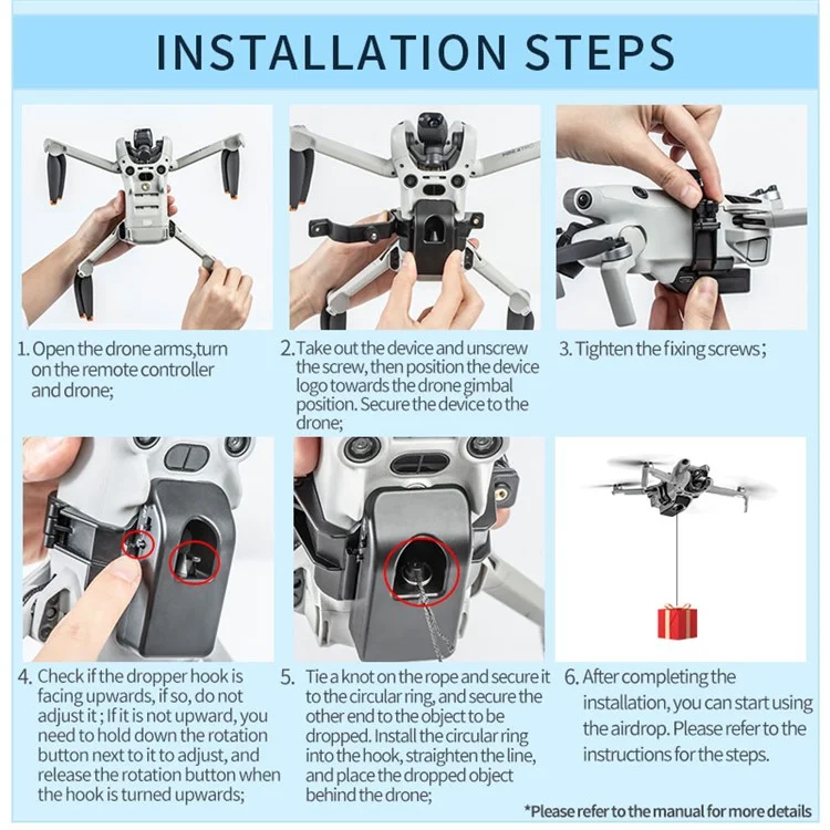 STARTRC 1130119 Sistema de Caída Sensible a la Luz Para DJI Mini 4 Pro Drone Thrower Airdrop Dispositivo de Entrega de Transporte de Carga Útil, Batería Incorporada