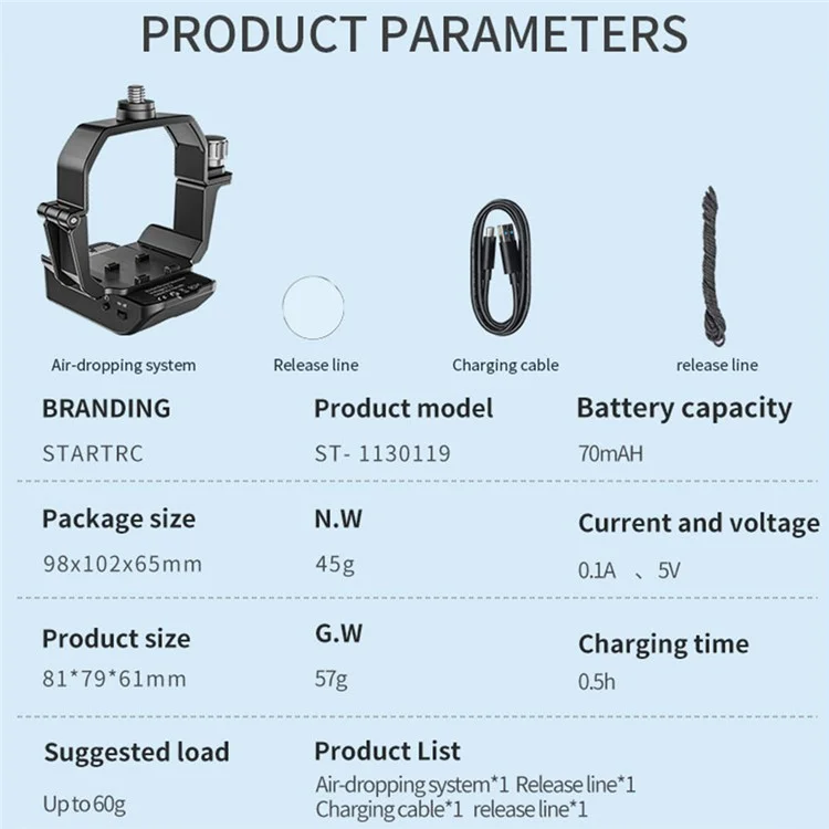 STARTRC 1130119 Sistema de Gota Sensível à Luz Para DJI Mini 4 Pro Drone Drone Airdrop Carga de Transporte Dispositivo de Entrega de Transporte, Bateria Embutida