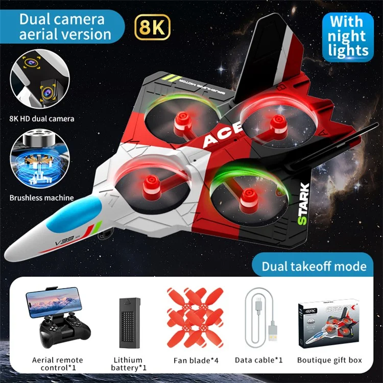 4DRC V39 EPP Foam RC Drone Com Iluminação Fria, Aeronave de Controle Remoto, Bateria Única - Vermelho