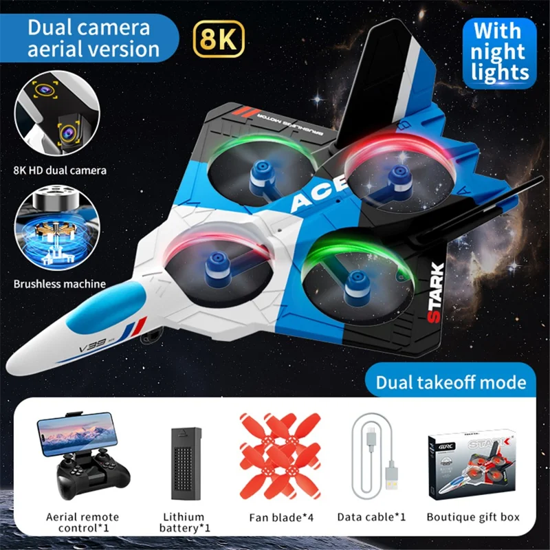 4DRC V39 EPP Foam RC Drone with Cool Lighting, Remote Control Aircraft, Single Battery - Blue