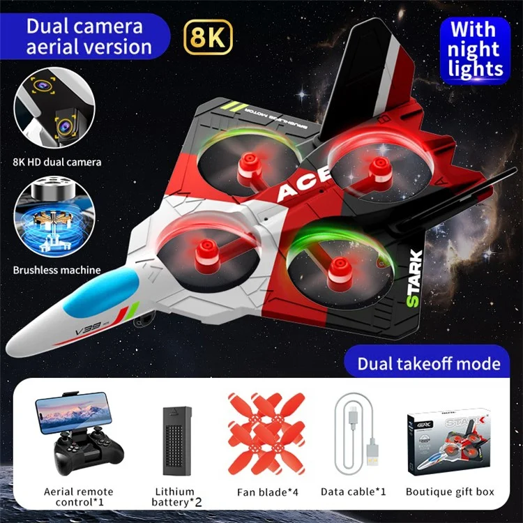 4DRC V39 EPP Foam RC Drone Lightweight Aircraft with Cool Lighting, Dual Batteries - Red