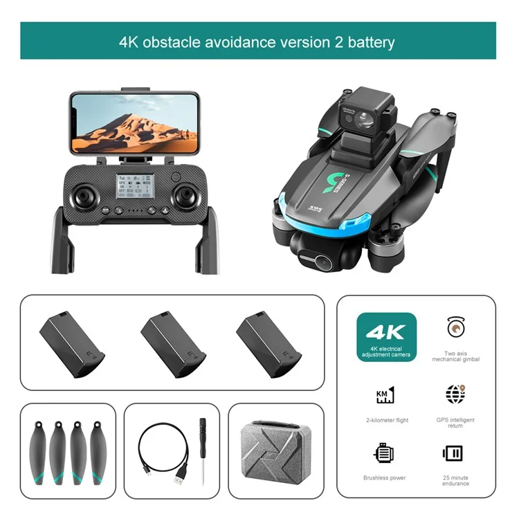 S9S 2.7K Camera Remote Control 5G 2 Axis Gimbal ELS Brushless Drone, con 3 batterie