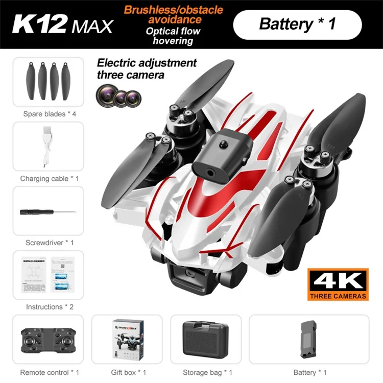 K12 Max Drone Motore Brushless Obstacle Avoidance Posizionamento del flusso ottico Aeromobile, con 1 batteria