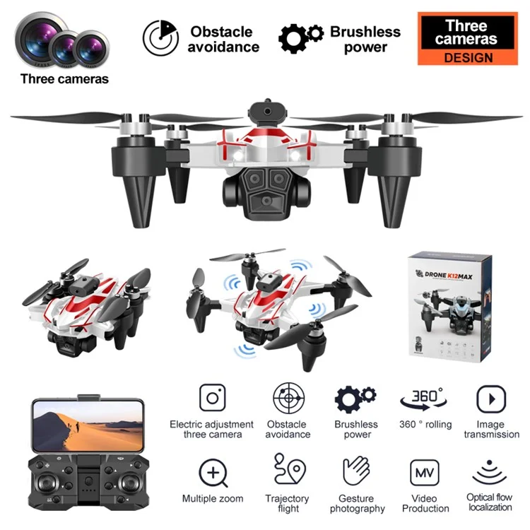 K12 Max Drone Motore Brushless Obstacle Avoidance Posizionamento del flusso ottico Aeromobile, con 1 batteria