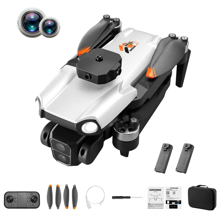 S119 Dual Camera Brushless Motor Aircraft Optical Flow Positioning Folding RC Drone with 2 Batteries - White