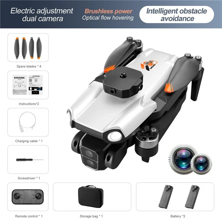 S119 Dual Camera Brushless Motor Aircraft Optical Flow Positioning Folding RC Drone with 2 Batteries - White