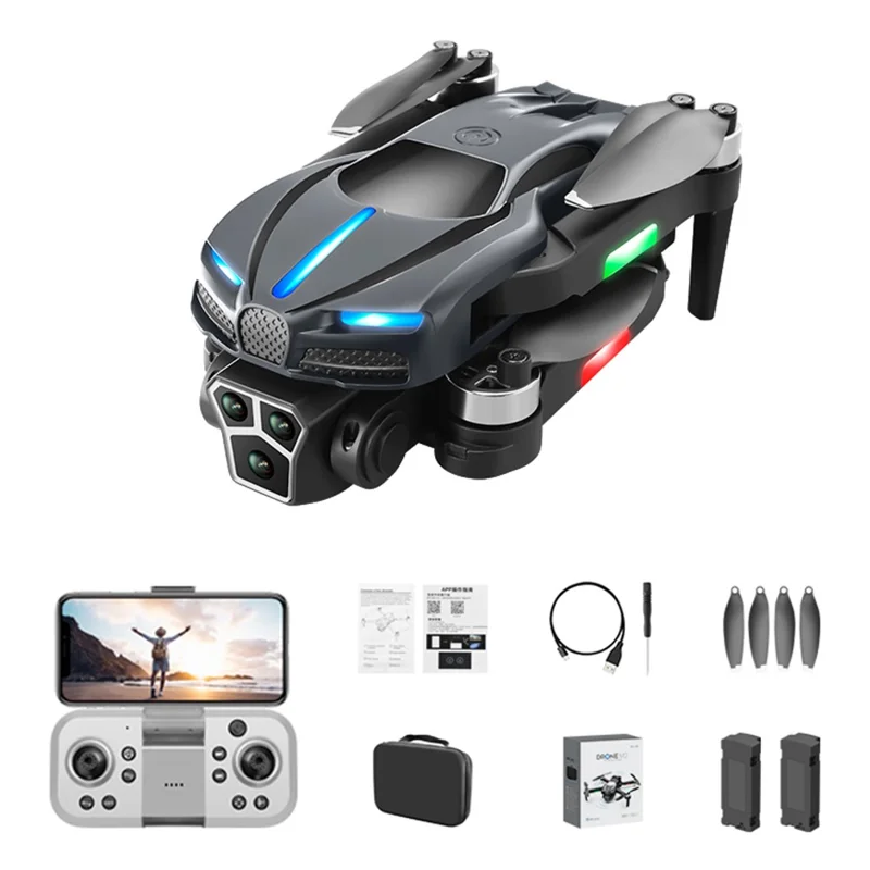 M2 Folding RC Drone con Tre Telecamere di Posizionamento a Flusso Ottico, Motore Brushless RC Quadcopter con 2 Batterie - Grigio