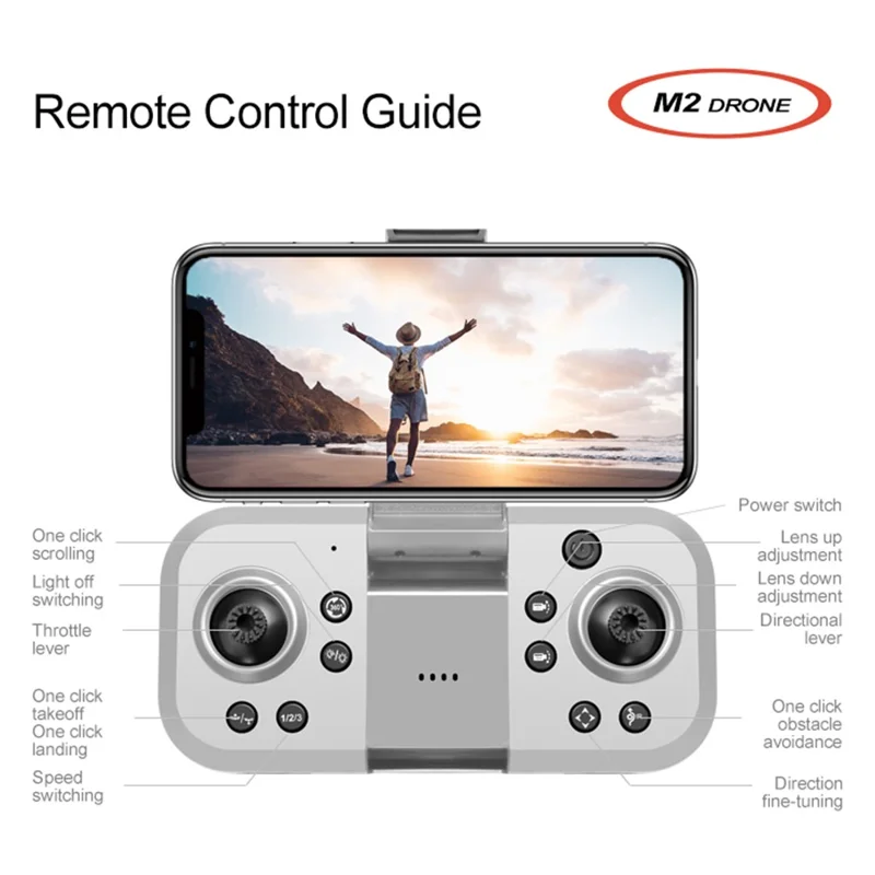 M2 Folding RC Drone con Tre Telecamere di Posizionamento a Flusso Ottico, Motore Brushless RC Quadcopter con 2 Batterie - Grigio