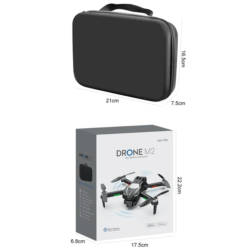 M2 Folding RC Drone con Tre Telecamere di Posizionamento a Flusso Ottico, Motore Brushless RC Quadcopter con 2 Batterie - Grigio