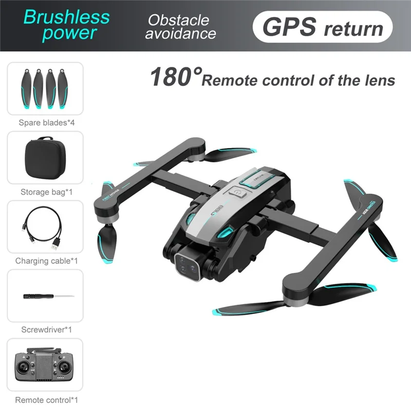 S188 Brushless Four-sided Obstacle Avoidance Aircraft HD Shooting GPS Positioning Drone, 1 Battery - Silver