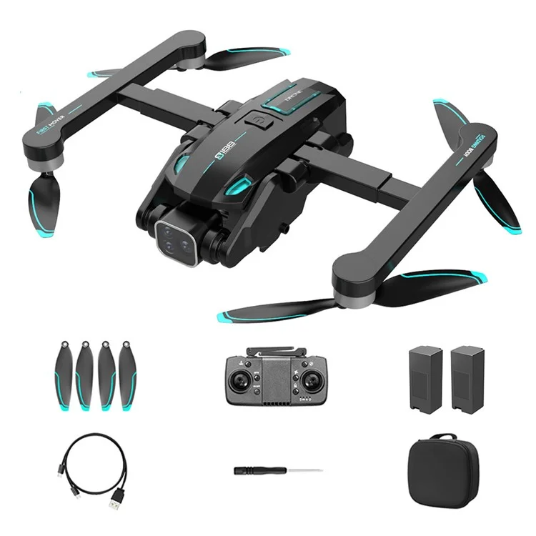 S188 Brushless Obstacle Avoidance Aircraft HD Aerial Photography GPS Positioning Drone, 2 Baterías - Negro
