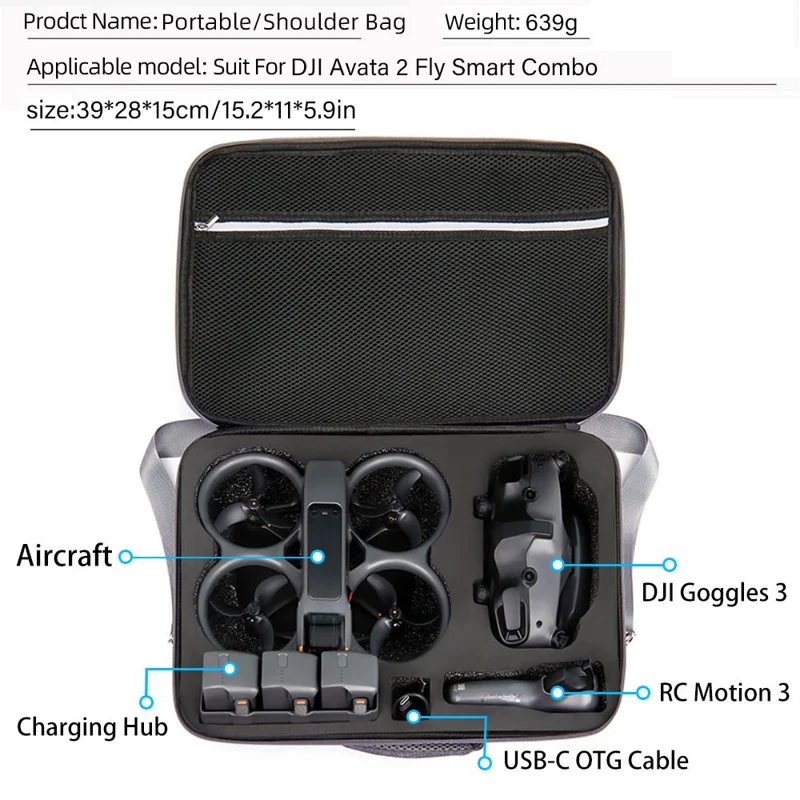 For DJI Avata 2 Handbag EVA+Cloth RC Drone Accessories Storage Bag with Shoulder Strap - Grey