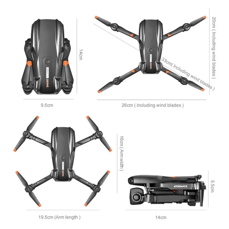 D3 Obstacle Avoidance Aircraft HD Aerial Photography Optical Flow Positioning Drone, 2 Batteries - Black