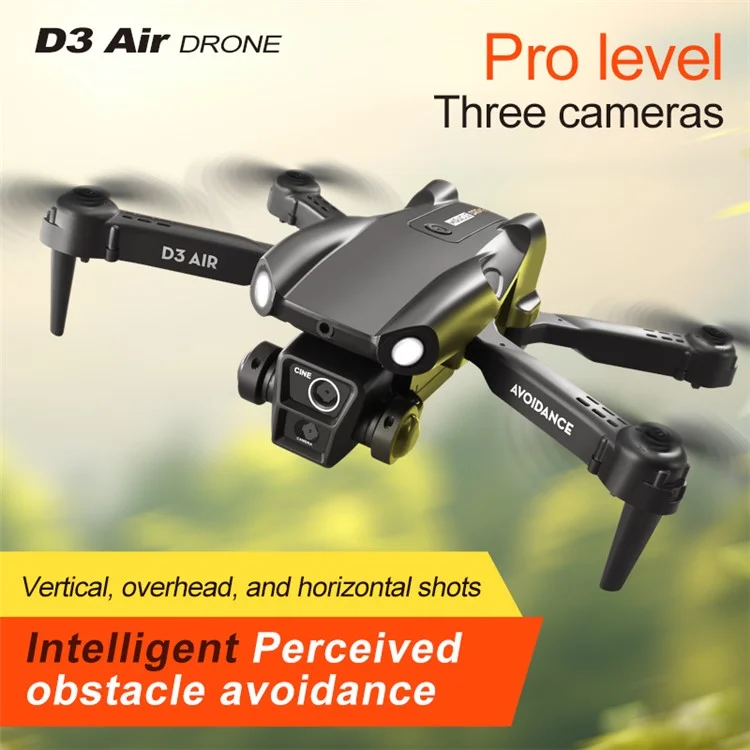 D3 Obstacle Avoidance Aircraft HD Aerial Photography Optical Flow Positioning Drone, 2 Batteries - Black