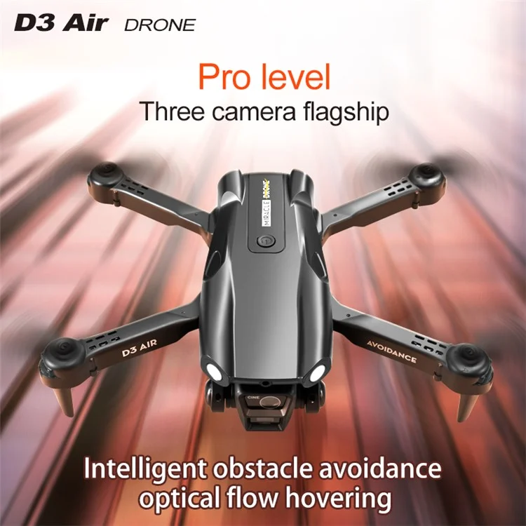 D3 Obstacle Avoidance Aircraft HD Aerial Photography Optical Flow Positioning Drone, 2 Batteries - Black