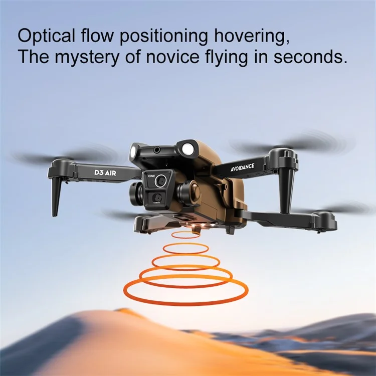 D3 Obstacle Avoidance Aircraft HD Aerial Photography Optical Flow Positioning Drone, 2 Batteries - Black