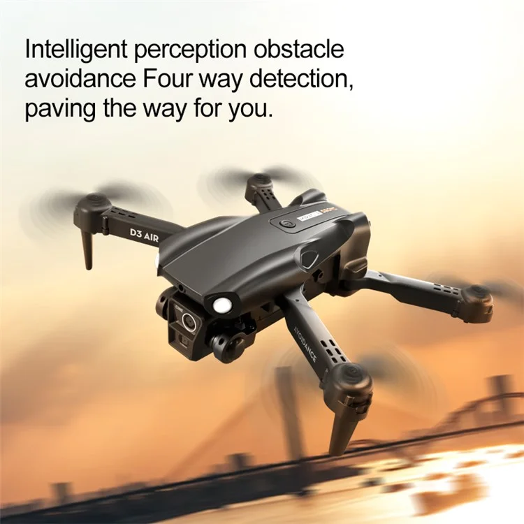 D3 Obstacle Avoidance Aircraft HD Aerial Photography Optical Flow Positioning Drone, 2 Batteries - Black