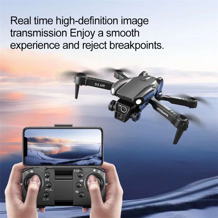 D3 Obstacle Avoidance Aircraft HD Aerial Photography Optical Flow Positioning Drone, 2 Batteries - Black