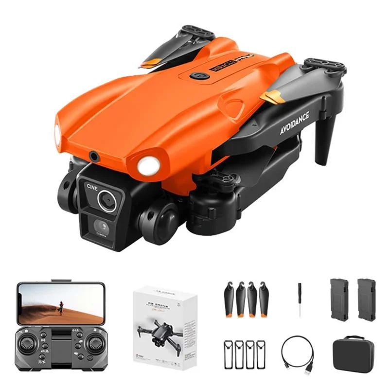 D3 Obstacle Avoidance Aircraft HD Aerial Photography Optical Flow Positioning Drone, 2 Batterien - Orange