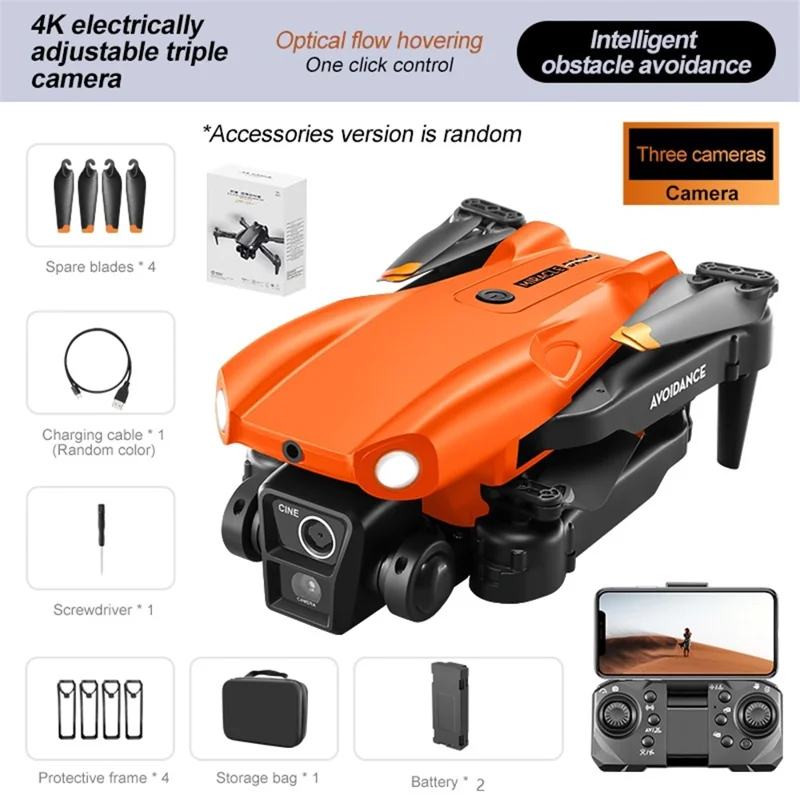 D3 Obstacle Avoidance Aircraft HD Aerial Photography Optical Flow Positioning Drone, 2 Batterien - Orange