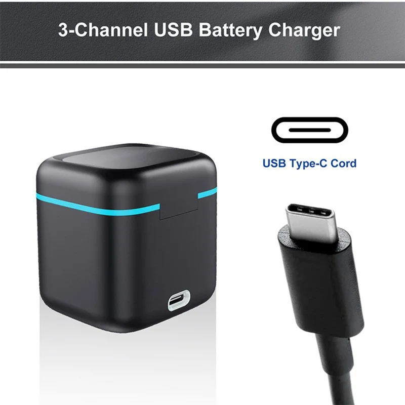 3-Channel USB Battery Charger for GoPro Hero 13 Battery Charging Case TF Card Storage Box - Black