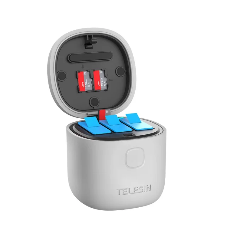 TELESIN GP-BTR-904-GY 3 Slots Battery Charger Storage Box TF Card Reader Case for GoPro Hero 9