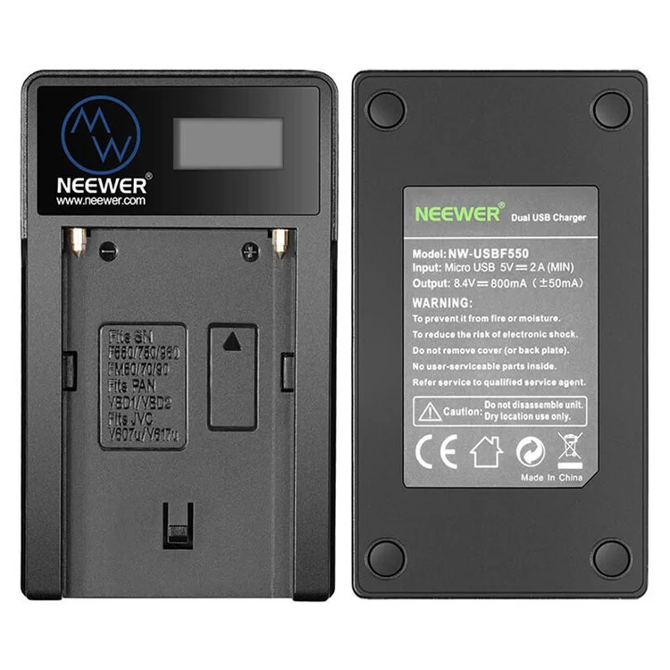 NEEWER NW-USBF550 Cargador de batería inteligente LCD para Sony NP-F550 / F750 / F960 / F970