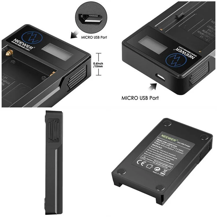 NEEWER NW-USBF550 Cargador de batería inteligente LCD para Sony NP-F550 / F750 / F960 / F970