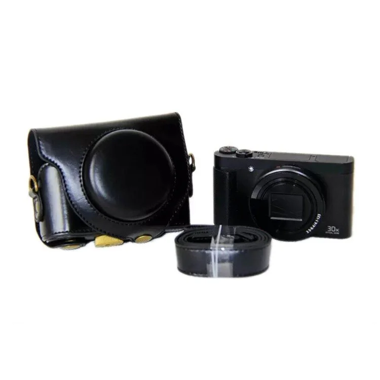 PU Leather Detachable Camera Bag Protective Case Cover with Shoulder Strap for Sony HX90/WX500 - Black