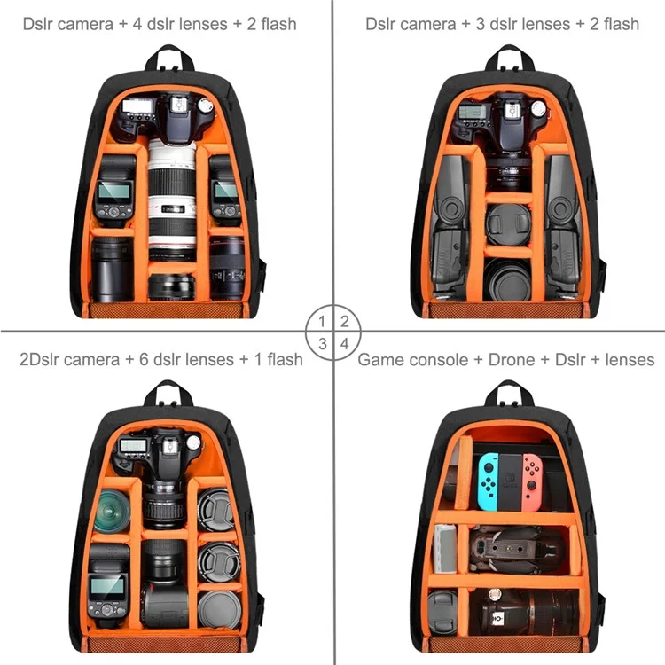 PULUZ PU5011 Tragbarer wasserdichter kratzfester Rucksack-Kameragurt - Schwarz