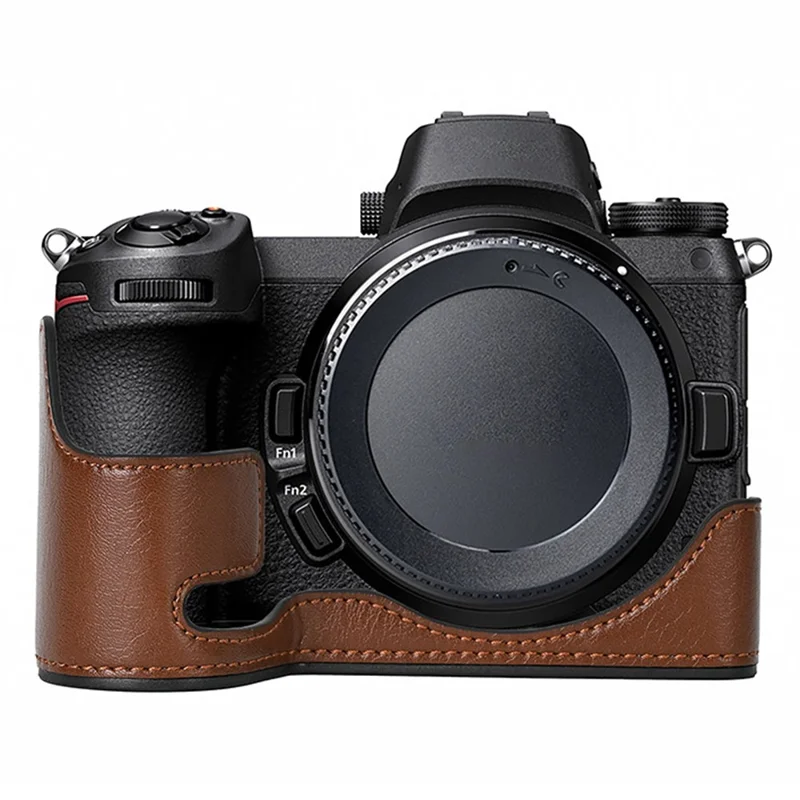 For Nikon Z 6 / Z 6 II Textured Leather Camera Bag Bottom Case Easy to Replace Battery - Coffee