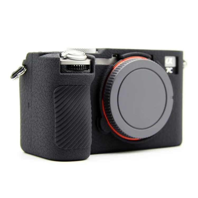 Para Sony A7CR / A7C II Funda Protectora de Silicona Textura de Lichí Anticolisión - Negro