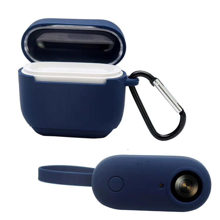 For Insta360 GO Anti-drop Camera Protective Cover Soft Silicone Case with Charging Case Silicone Cover and Carabiner - Midnight Blue