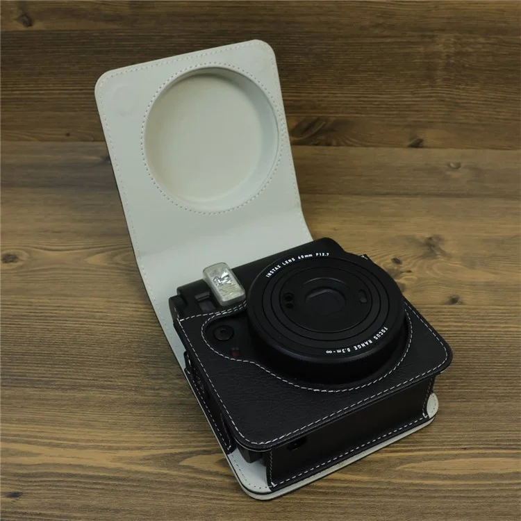 Bolsa de Transporte para Câmera Fujifilm Instax Mini 99, Bolsa Protetora de Couro com Alça Ajustável - Preta