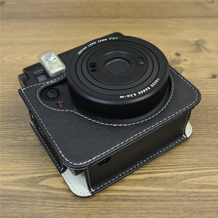 Bolsa de Transporte para Câmera Fujifilm Instax Mini 99, Bolsa Protetora de Couro com Alça Ajustável - Preta