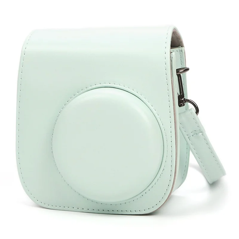 Instant Camera Case for Fujifilm Instax Mini 12 / Mini 11 / Mini 9 / Mini 8 Retro Leather Bag with Shoulder Strap - Mint Green