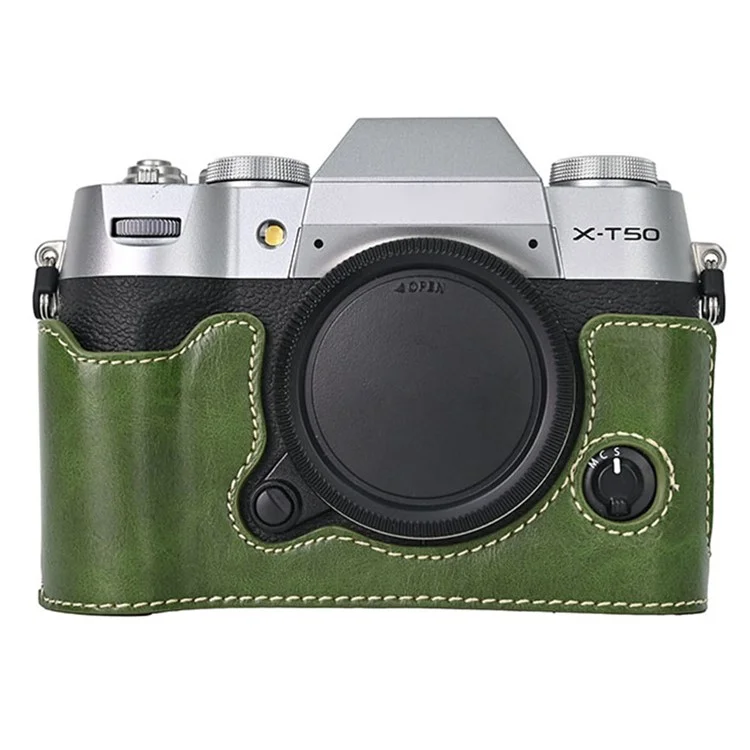 Per Fujifilm X-T50 Custodia in pelle PU Half Case Grip Borsa per fotocamera digitale con apertura sul fondo - Verde
