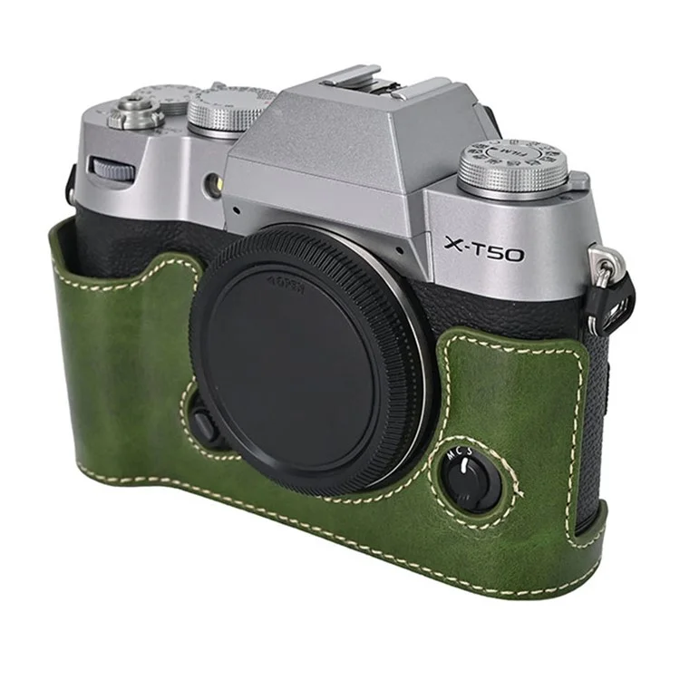 Per Fujifilm X-T50 Custodia in pelle PU Half Case Grip Borsa per fotocamera digitale con apertura sul fondo - Verde
