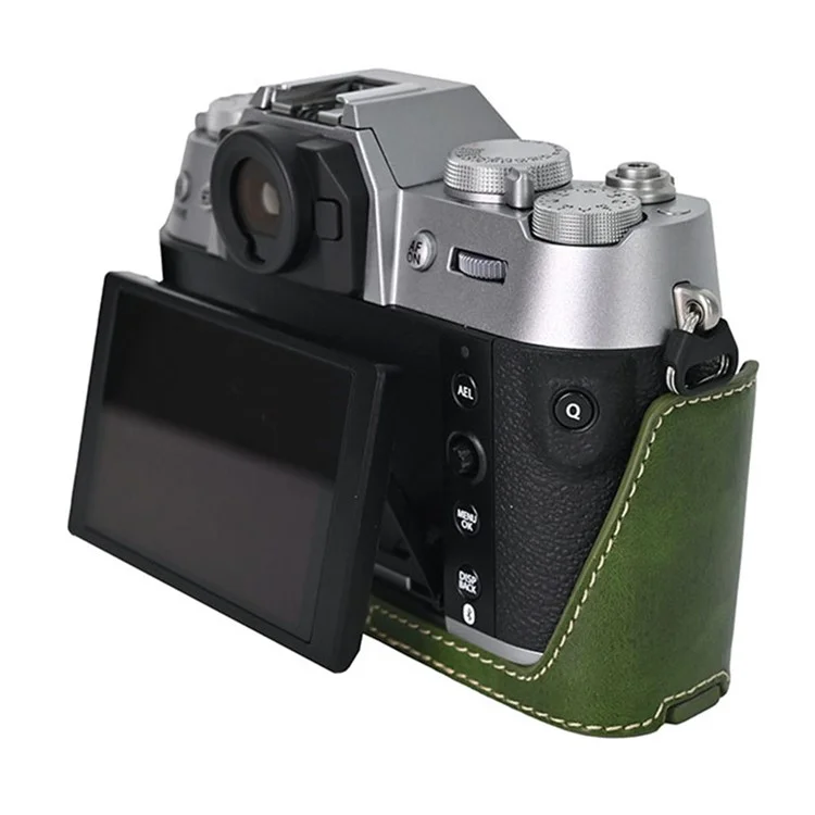 Per Fujifilm X-T50 Custodia in pelle PU Half Case Grip Borsa per fotocamera digitale con apertura sul fondo - Verde