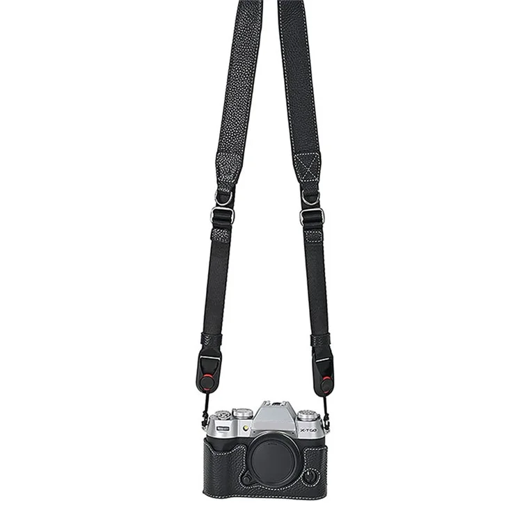 For Fujifilm X-T50 Camera Case Large Opening Genuine Cow Leather Protector with Shoulder Strap - Black