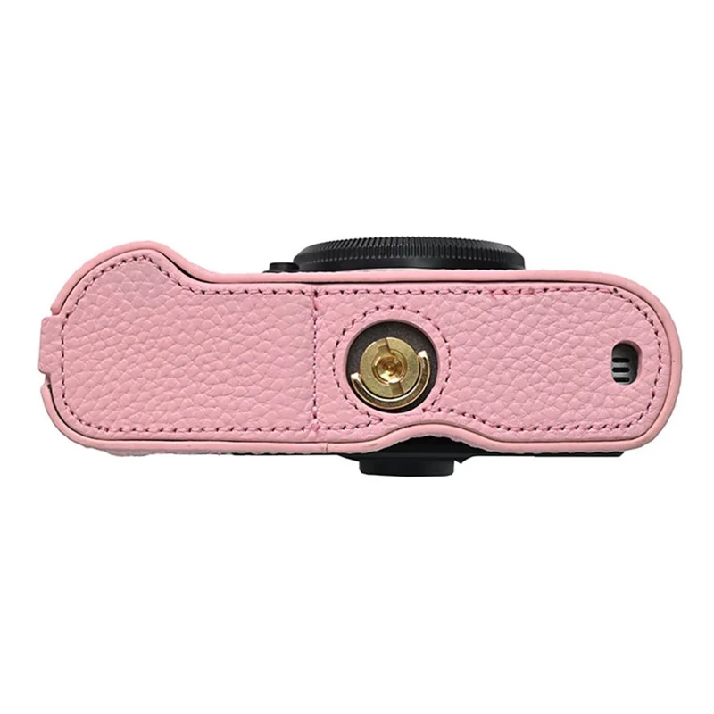 For Fujifilm X-T50 Camera Case Large Opening Genuine Cow Leather Protector with Shoulder Strap - Pink