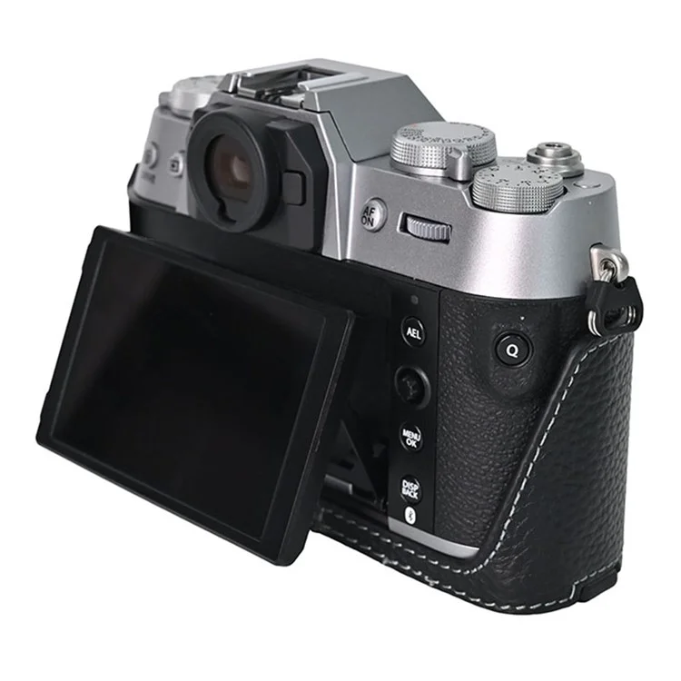 For Fujifilm X-T50 Camera Bottom Cover Case Large Opening Design Genuine Cow Leather Protector - Black