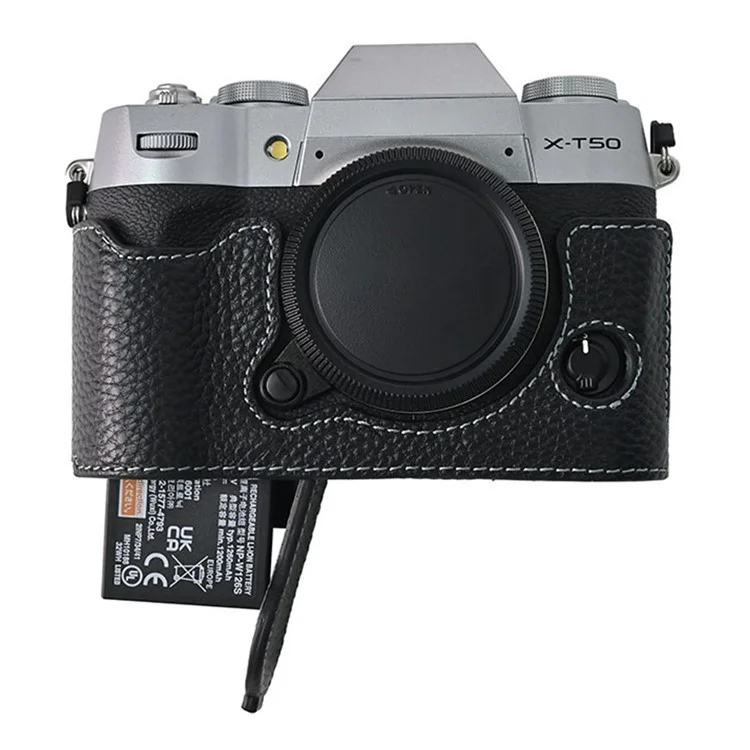 For Fujifilm X-T50 Camera Bottom Cover Case Large Opening Design Genuine Cow Leather Protector - Black