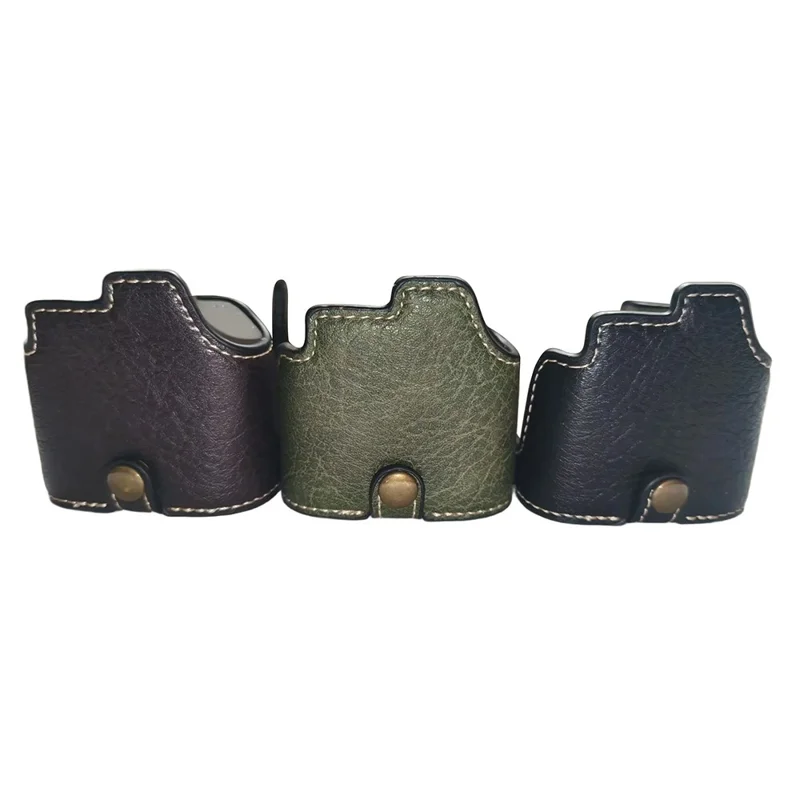 Para Fujifilm X-S10 Buffalo Texture PU Leather Bottom Case Half Body Camera Cover con Apertura de Batería - Verde