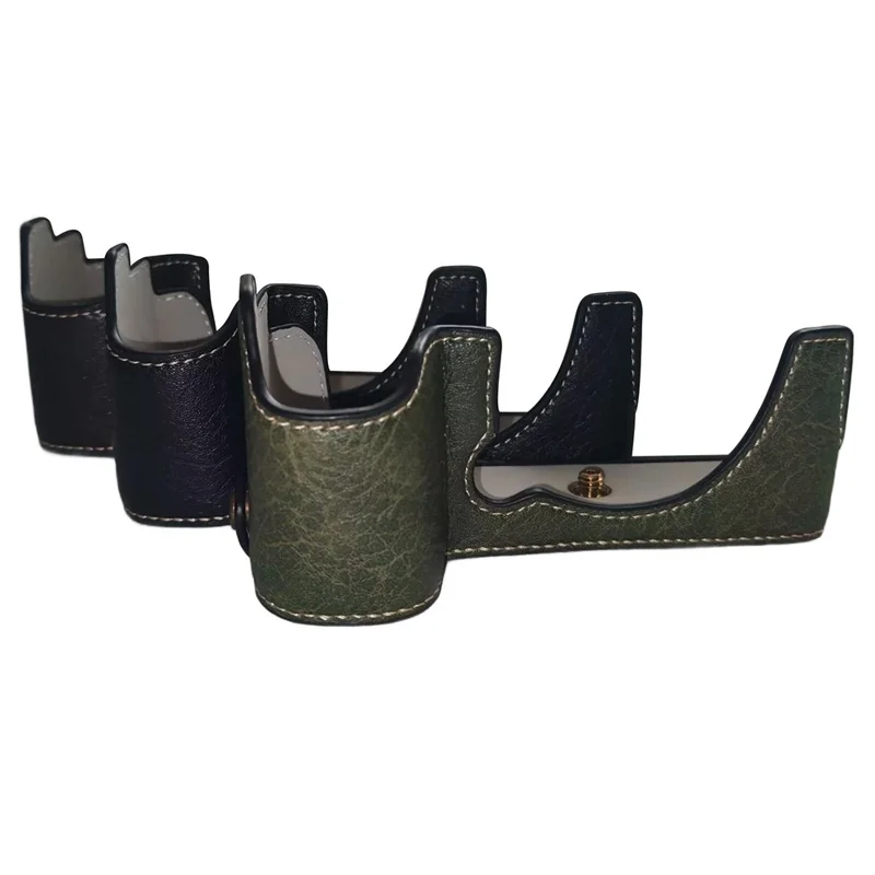 Para Fujifilm X-S10 Buffalo Texture PU Leather Bottom Case Half Body Camera Cover con Apertura de Batería - Verde