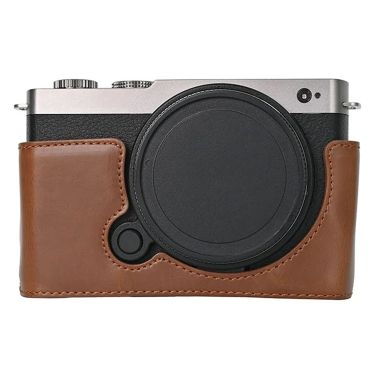 Für Panasonic Lumix S9 Kameragehäuse aus PU-Leder mit halboffener Abdeckung mit Batteriefach unten - Kaffee