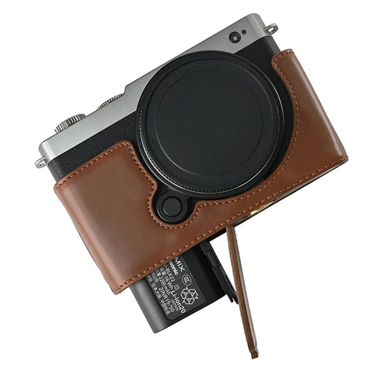 Für Panasonic Lumix S9 Kameragehäuse aus PU-Leder mit halboffener Abdeckung mit Batteriefach unten - Kaffee
