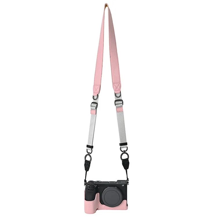 Para a Capa da Câmera Sony A6700, Grande Protetor de Couro PU Com Alça de Ombro - Rosa